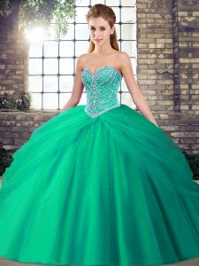 Beauteous Turquoise Sleeveless Beading and Pick Ups Lace Up Sweet 16 Quinceanera Dress