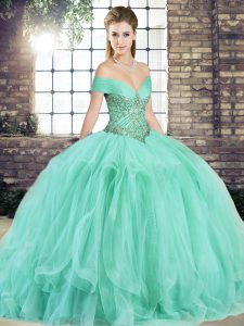 Flirting Sleeveless Lace Up Floor Length Beading and Ruffles Ball Gown Prom Dress