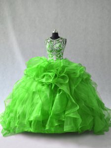 Low Price Scoop Lace Up Beading and Ruffles Quince Ball Gowns Sleeveless