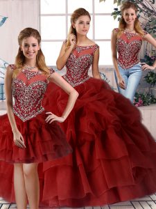 Artistic Sleeveless Brush Train Beading and Pick Ups Zipper 15th Birthday Dress