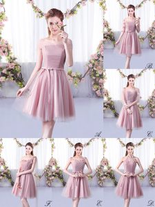 Excellent Knee Length Pink Dama Dress Tulle Sleeveless Belt