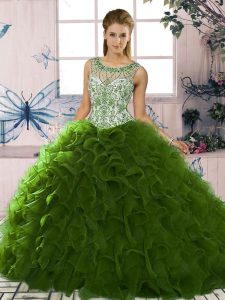 On Sale Organza Sleeveless Floor Length 15th Birthday Dress and Beading and Ruffles