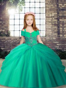 Excellent Ball Gowns Child Pageant Dress Turquoise Straps Tulle Sleeveless Floor Length Lace Up