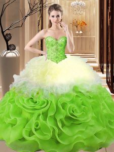 Attractive Multi-color Lace Up Quinceanera Dress Beading and Ruffles Sleeveless Floor Length