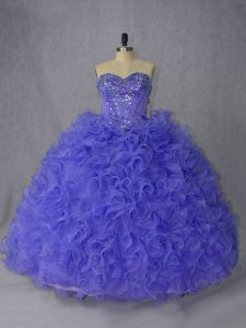 Beading 15 Quinceanera Dress Lavender and Purple Lace Up Sleeveless Brush Train