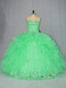 Floor Length Quinceanera Dresses Organza Sleeveless Beading and Ruffles