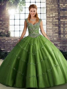 Exquisite Straps Sleeveless Tulle Sweet 16 Dress Beading and Appliques Lace Up