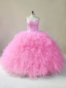 Traditional Sleeveless Beading and Ruffles Lace Up Quinceanera Gowns