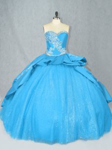 Captivating Sweetheart Sleeveless Satin and Tulle 15th Birthday Dress Embroidery Court Train Lace Up