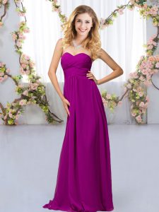 Sweetheart Sleeveless Dama Dress for Quinceanera Floor Length Beading Purple Chiffon