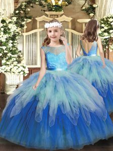 Modern Multi-color Backless Kids Pageant Dress Lace and Ruffles Sleeveless Floor Length