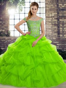 Lace Up Sweet 16 Dresses for Military Ball and Sweet 16 and Quinceanera with Beading and Pick Ups Brush Train