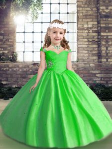 Ball Gowns Tulle Straps Sleeveless Beading Floor Length Lace Up Little Girls Pageant Dress Wholesale