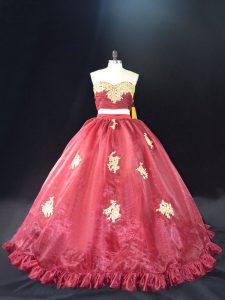 Vintage Red and Burgundy Ball Gowns Appliques Ball Gown Prom Dress Zipper Organza Sleeveless