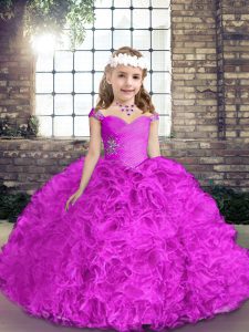 Dramatic Sleeveless Beading Lace Up Kids Formal Wear