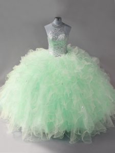 Sexy Floor Length Mermaid Sleeveless Apple Green Sweet 16 Dresses Lace Up