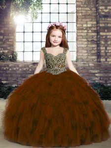 Discount Sleeveless Beading and Ruffles Lace Up Pageant Dress for Girls