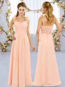 Elegant Empire Damas Dress Peach Straps Chiffon Sleeveless Floor Length Lace Up