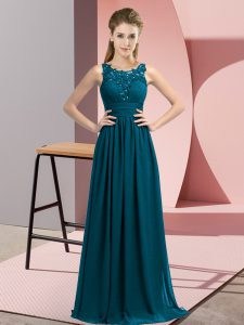 Teal Scoop Zipper Beading and Appliques Damas Dress Sleeveless