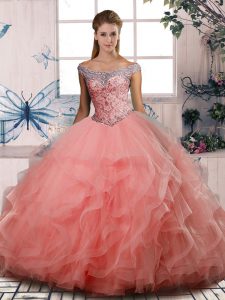 Sleeveless Beading Lace Up Quince Ball Gowns