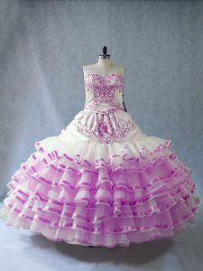Lilac Sweetheart Lace Up Embroidery and Ruffled Layers Quinceanera Dress Sleeveless
