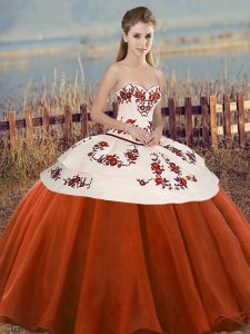 New Style Embroidery and Bowknot 15 Quinceanera Dress Rust Red Lace Up Sleeveless Floor Length