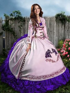 Clearance White And Purple Vestidos de Quinceanera Sweet 16 and Quinceanera with Embroidery and Ruffles Sweetheart Sleeveless Lace Up