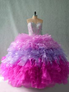 New Arrival Multi-color Organza Lace Up Sweetheart Sleeveless Floor Length Vestidos de Quinceanera Beading and Ruffles