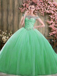 Green Sleeveless Floor Length Beading Lace Up Vestidos de Quinceanera