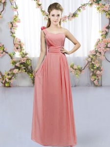 Fashion Watermelon Red Sleeveless Floor Length Hand Made Flower Lace Up Dama Dress for Quinceanera