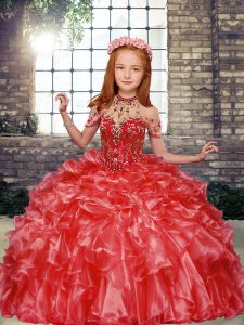 Sleeveless Beading and Ruffles Lace Up Little Girl Pageant Dress