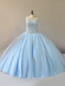 Nice Light Blue Scoop Neckline Beading Quinceanera Dress Sleeveless Lace Up