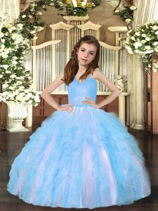 Elegant Floor Length Ball Gowns Sleeveless Aqua Blue Little Girls Pageant Dress Lace Up