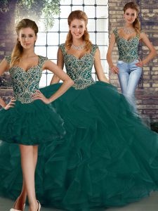 Admirable Tulle Sleeveless Floor Length Sweet 16 Dresses and Beading and Ruffles