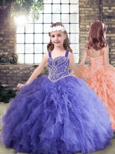 Beautiful Lavender Sleeveless Beading and Ruffles Floor Length Little Girls Pageant Gowns