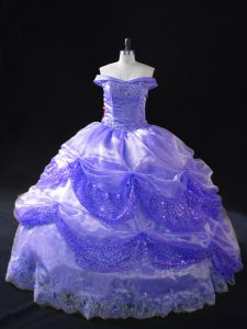 Wonderful Organza Off The Shoulder Sleeveless Lace Up Beading and Pick Ups Quinceanera Dress in Lavender