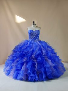 Most Popular Organza Sleeveless Floor Length Sweet 16 Quinceanera Dress and Beading and Ruffles