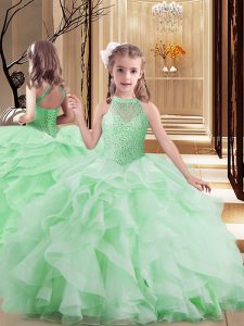 High End Sleeveless Beading and Ruffles Floor Length Kids Pageant Dress