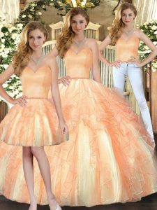 Orange Lace Up Sweetheart Beading and Ruffles Vestidos de Quinceanera Organza Sleeveless