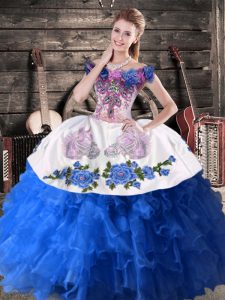 Beautiful Blue And White Ball Gowns Appliques Vestidos de Quinceanera Lace Up Satin and Organza Sleeveless Floor Length