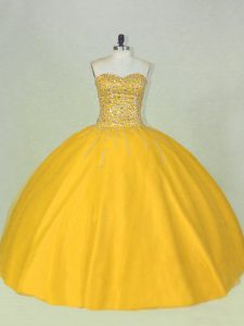 Exquisite Gold Sleeveless Beading Floor Length Vestidos de Quinceanera