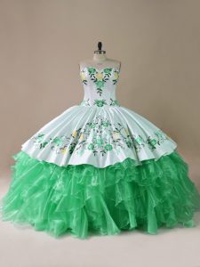 Sweetheart Sleeveless Brush Train Lace Up Quinceanera Gown Green Organza