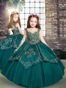 Trendy Sleeveless Lace Up Floor Length Beading and Embroidery Little Girl Pageant Dress