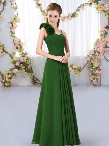 Spectacular Dark Green Sleeveless Floor Length Hand Made Flower Lace Up Quinceanera Court of Honor Dress