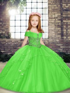 Stylish Straps Neckline Beading Pageant Gowns For Girls Sleeveless Lace Up