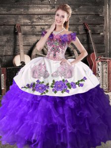 Embroidery and Ruffles Quinceanera Gowns Purple Lace Up Sleeveless Floor Length