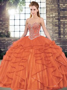 Floor Length Ball Gowns Sleeveless Rust Red Sweet 16 Dress Lace Up