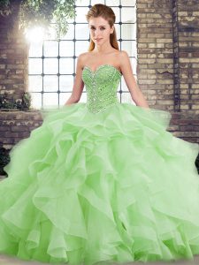 Hot Sale Brush Train Ball Gowns Quince Ball Gowns Sweetheart Tulle Sleeveless Lace Up