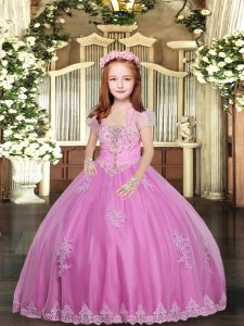 Gorgeous Lilac Sleeveless Floor Length Lace and Appliques Lace Up Kids Pageant Dress