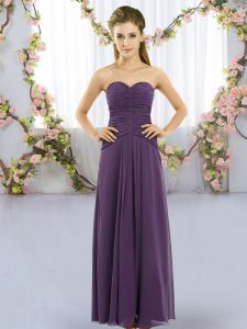 Gorgeous Ruching Dama Dress for Quinceanera Purple Lace Up Sleeveless Floor Length